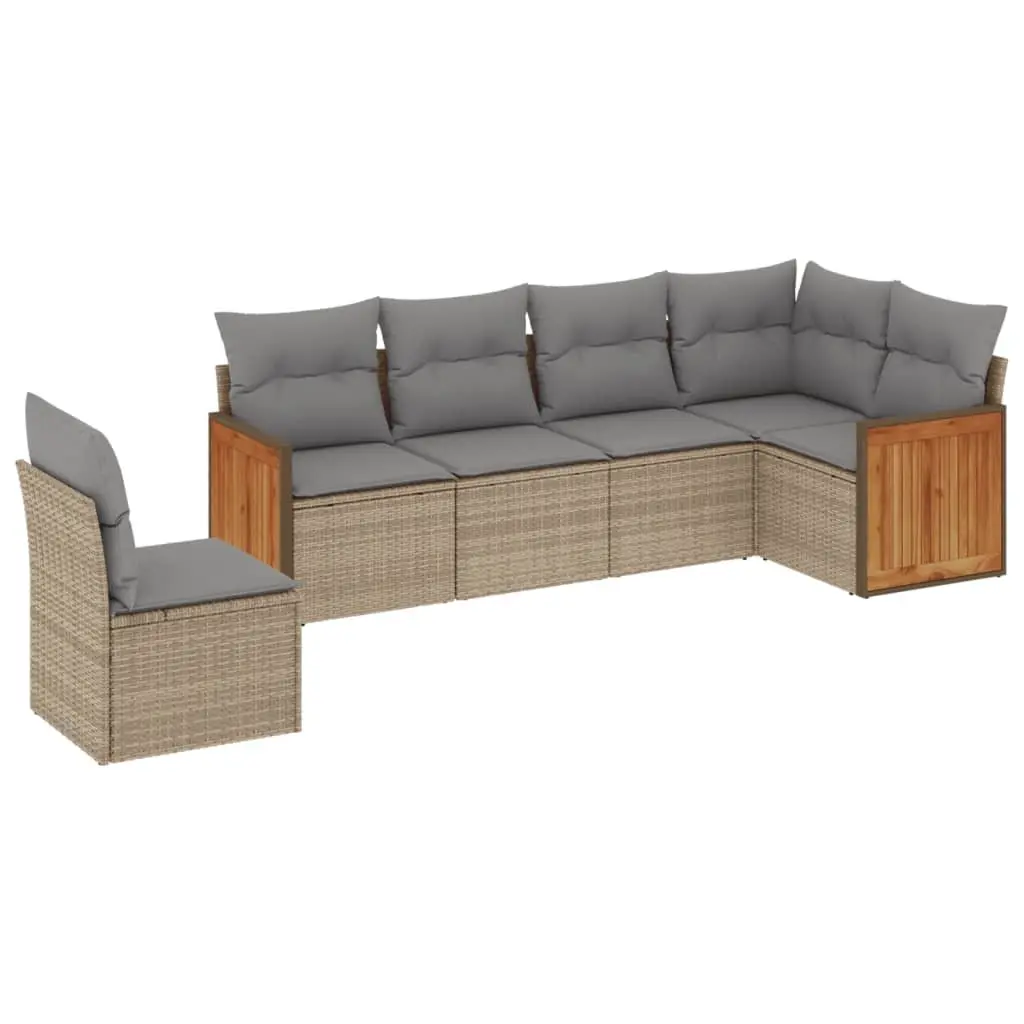 Garden Sofa Set 6 Piece Outdoor Furniture Patio Beige Poly Rattan with Cushions