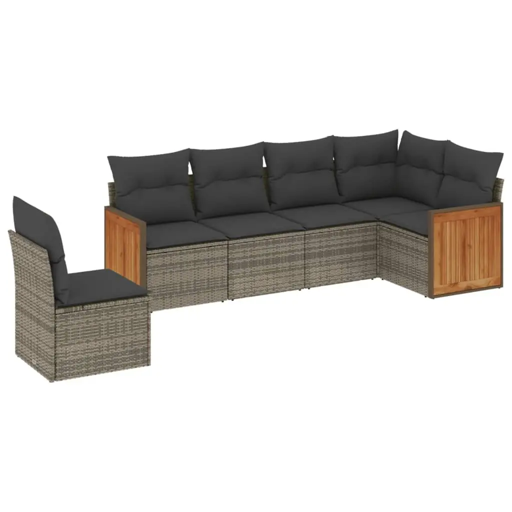Garden Sofa Set Modular 6 Piece Outdoor Furniture Grey Poly Rattan
