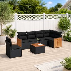 7 Piece Garden Sofa Set with Cushions Black Outdoor Furniture Patio Rattan