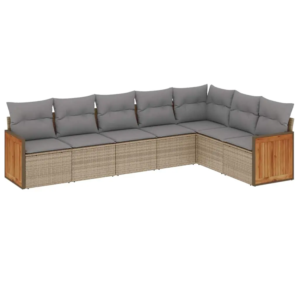 Outdoor Garden Sofa Set 7 Piece Beige Poly Rattan Patio Furniture with Cushions