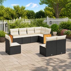 Garden Sofa Set 8 Piece Outdoor Furniture Patio Rattan Sectional Black Cushions