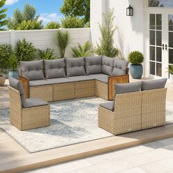 Garden Sofa Set 8 Piece Outdoor Furniture Patio Beige Poly Rattan with Cushions