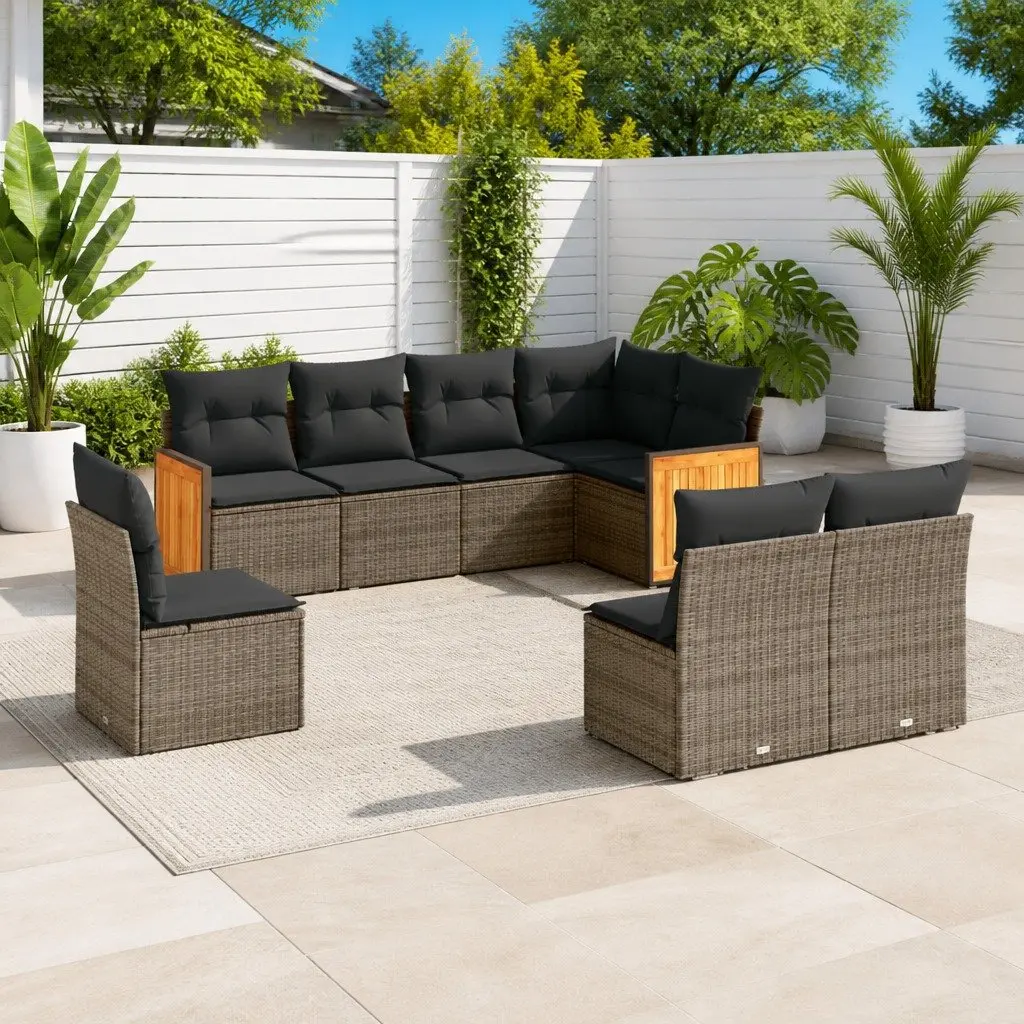 Garden Sofa Set 8 Piece Grey Poly Rattan Outdoor Furniture Patio Modular