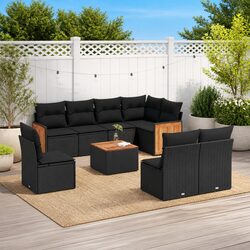 9-Piece Black Modular Garden Sofa Set for Your Comfort