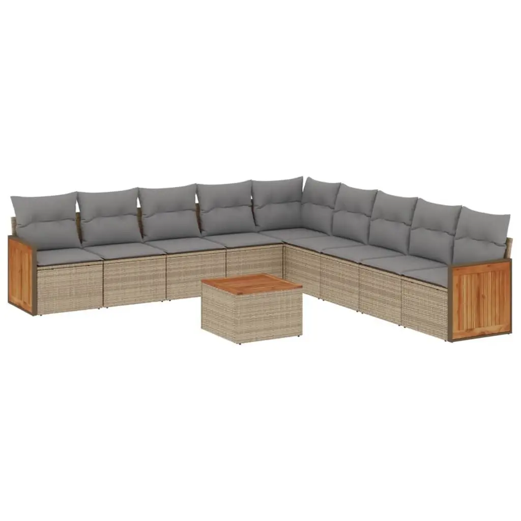 Garden Sofa Set Modular 10 Piece Outdoor Furniture Poly Rattan Beige
