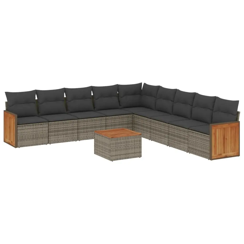 Modular Outdoor Furniture Set Grey Poly Rattan 10 Piece Garden Sofa