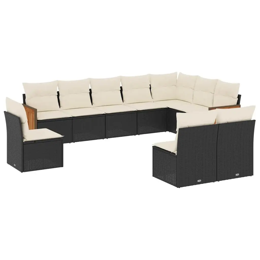 Garden Sofa Set 10 Piece Outdoor Furniture Patio Black Poly Rattan Modular