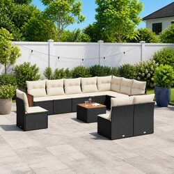 Garden Sofa Set 11 Piece Outdoor Furniture Patio Black Poly Rattan Modular