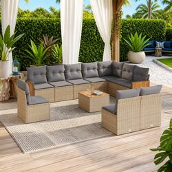 Garden Sofa Set 11 Piece Outdoor Furniture Beige Poly Rattan Modular Patio