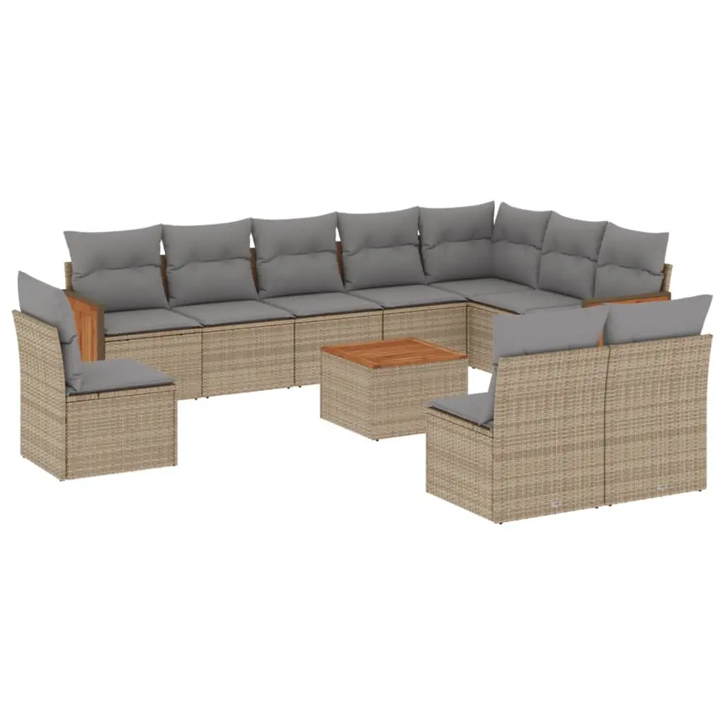 Garden Sofa Set 11 Piece Outdoor Furniture Beige Poly Rattan Modular Patio