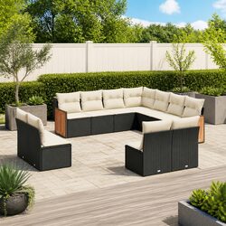 Garden Sofa Set 11 Piece Outdoor Furniture Patio Lounge Black Poly Rattan