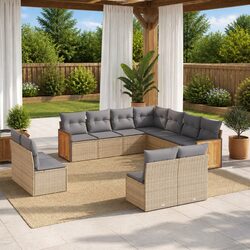 Garden Sofa Set 11 Piece Outdoor Furniture Patio Seating with Cushions Beige