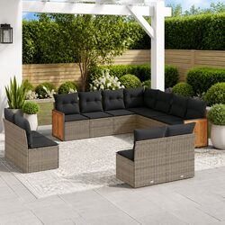Garden Sofa Set 11 Piece Outdoor Furniture Patio Sectional with Cushions Grey