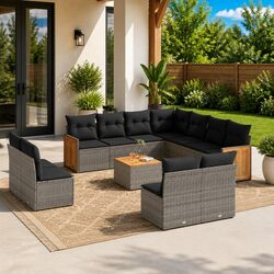 Garden Sofa Set 12 Piece Outdoor Furniture Grey Poly Rattan Patio Sectional