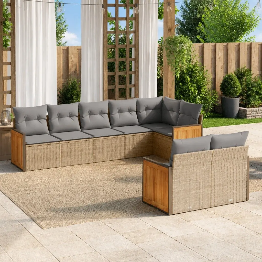 Garden Sofa Set 8 Piece Outdoor Furniture Lounge Beige Poly Rattan Modular