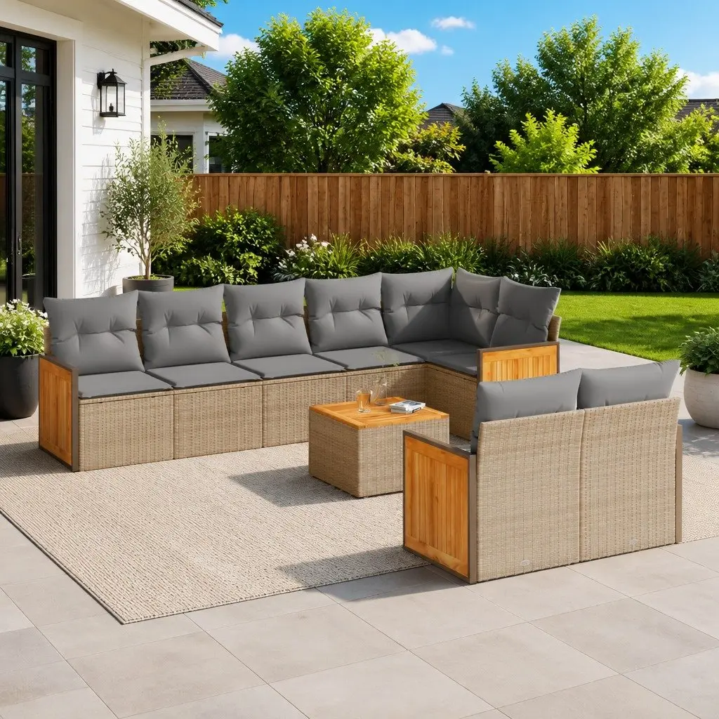 Modular Outdoor Garden Sofa Set 9 Piece PE Rattan with Storage Cushions