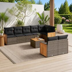 Garden Sofa Set 9 Piece Outdoor Furniture Grey Poly Rattan Modular Patio