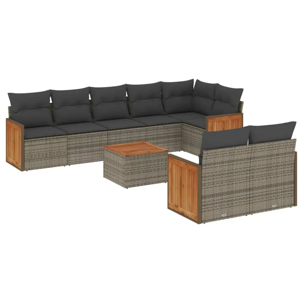 Garden Sofa Set 9 Piece Outdoor Furniture Grey Poly Rattan Modular Patio