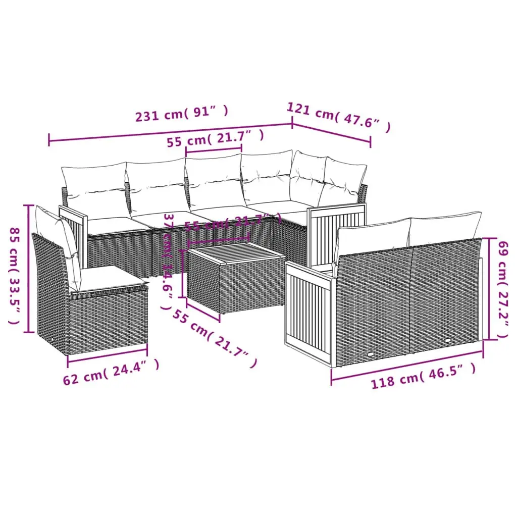 Garden Sofa Set 9 Piece Outdoor Furniture Patio Beige Poly Rattan Modular Lounge