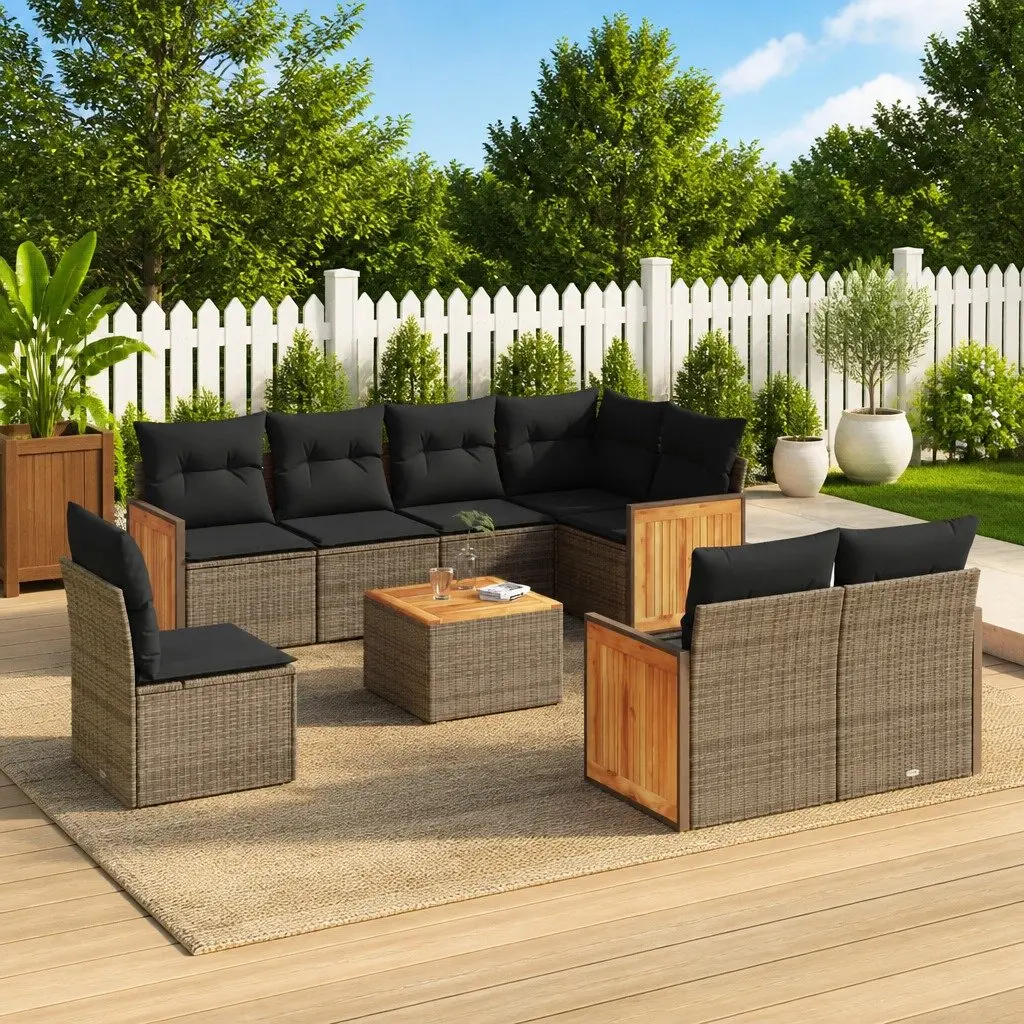 Garden Sofa Set 9 Piece Outdoor Furniture Patio Lounge Grey Poly Rattan Modular