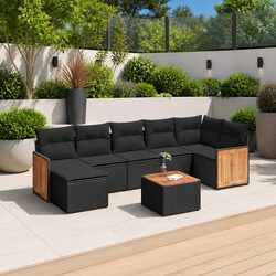 Garden Sofa Set 8 Piece Outdoor Furniture Black Poly Rattan Modular Patio