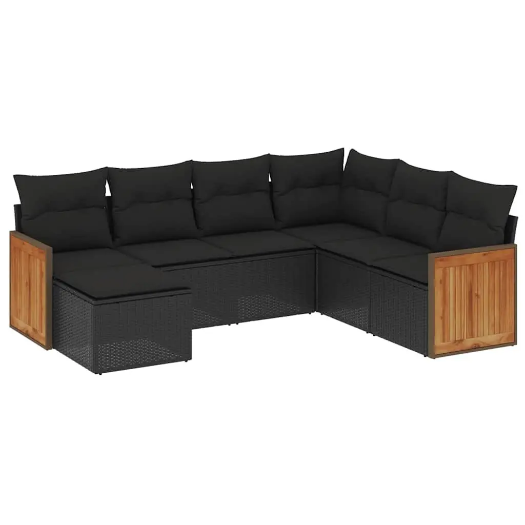 Modular Outdoor Furniture Set 7 Piece Black PE Rattan Garden Sofa