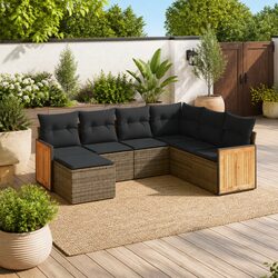 Garden Sofa Set 7 Piece Outdoor Furniture Grey Poly Rattan Modular Patio Seating