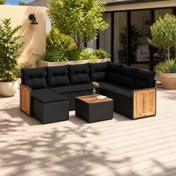 Garden Sofa Set 8 Piece Outdoor Furniture Black Poly Rattan Patio Lounge with