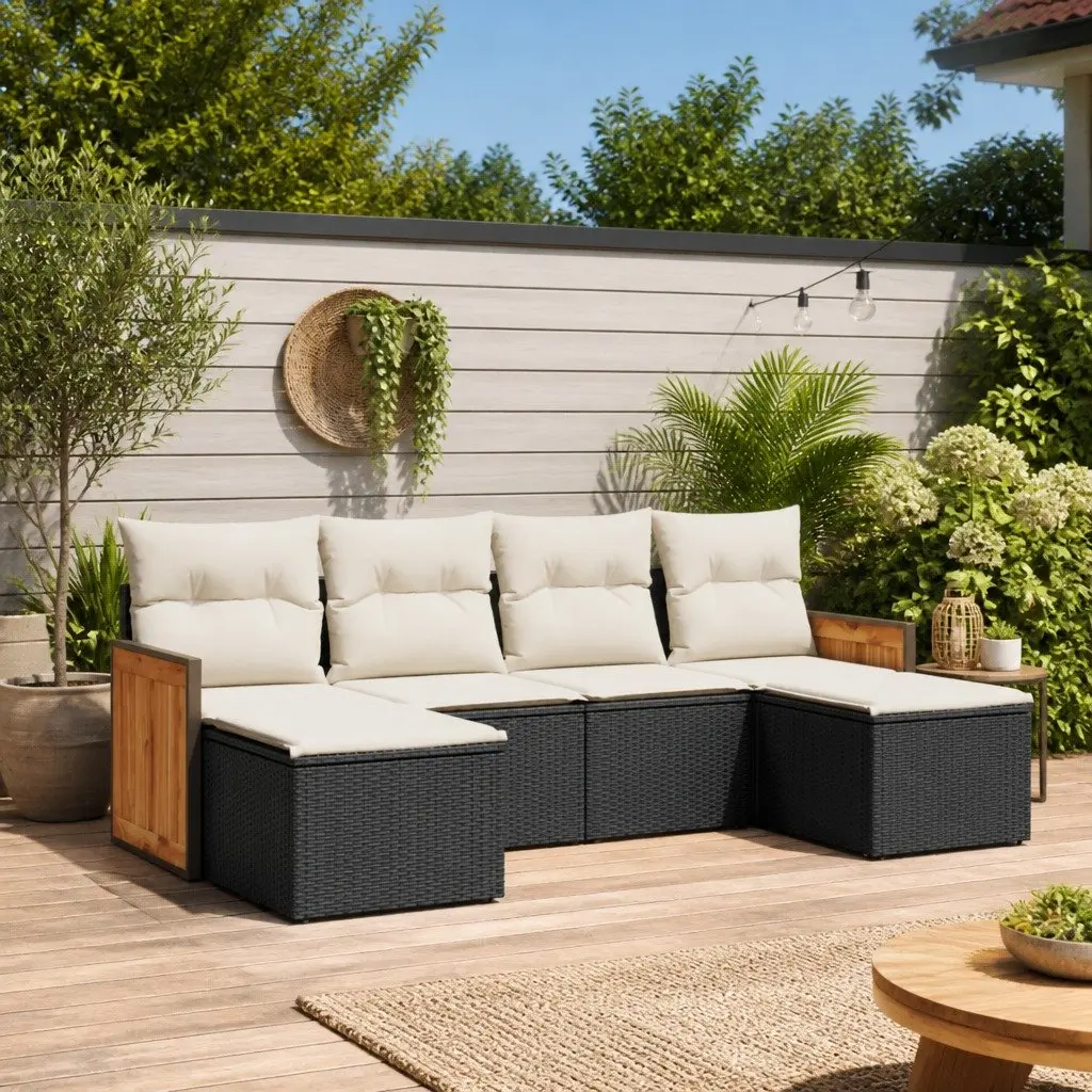 Garden Sofa Set 6 Piece Outdoor Furniture Patio Seating Black Poly Rattan
