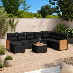 9 Piece Garden Sofa Set Outdoor Patio Furniture with Cushions Black Poly Rattan