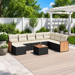 Garden Sofa Set 9 Piece Outdoor Furniture Patio Lounge Black Poly Rattan Modular