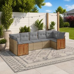Garden Sofa Set 7 Piece Outdoor Furniture Patio Beige Poly Rattan with Cushions