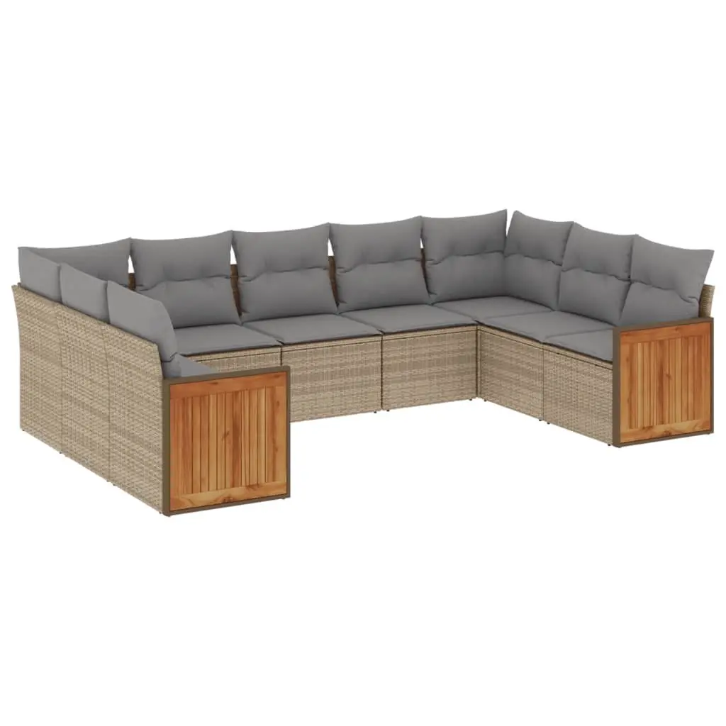 Modular Outdoor Patio Furniture 9 Piece Garden Sofa Set Beige Poly Rattan