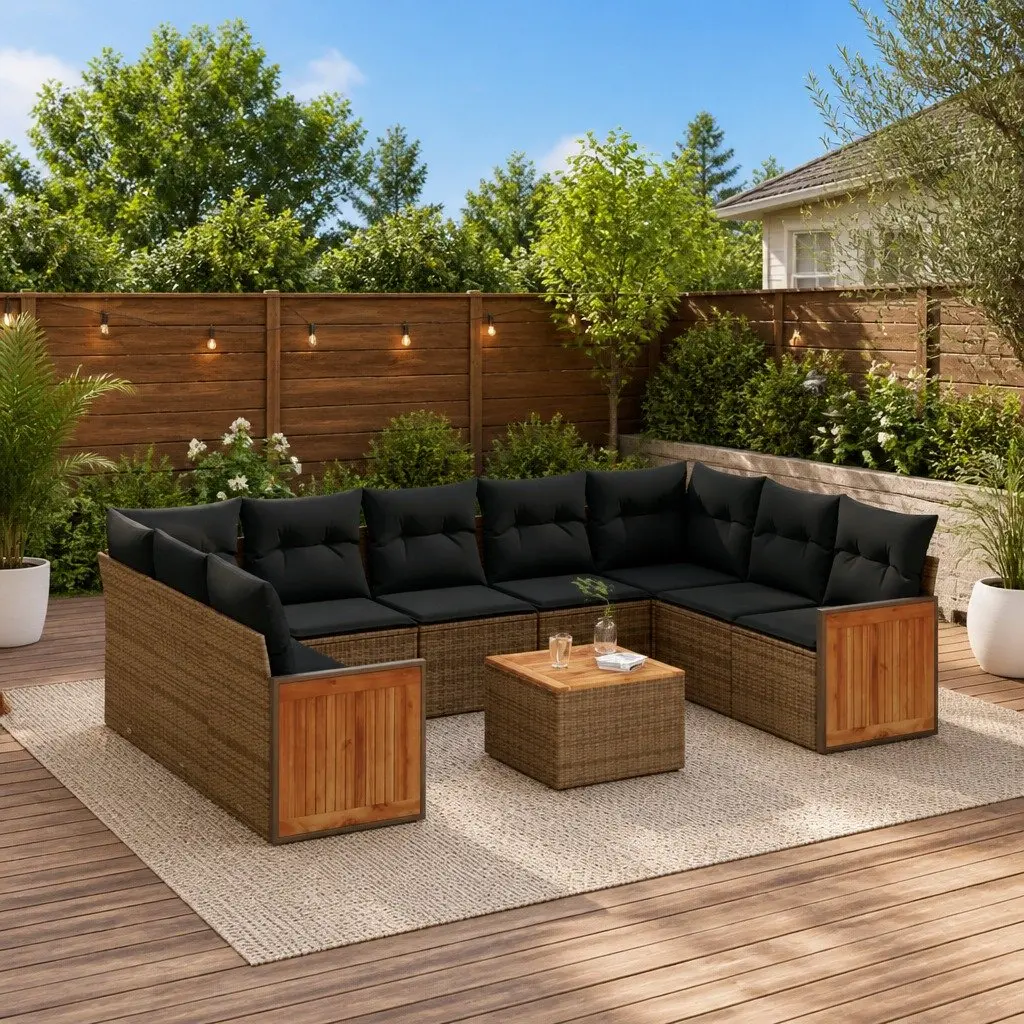 10 Piece Modular Outdoor Sofa Set Grey Rattan with Cushions and Storage
