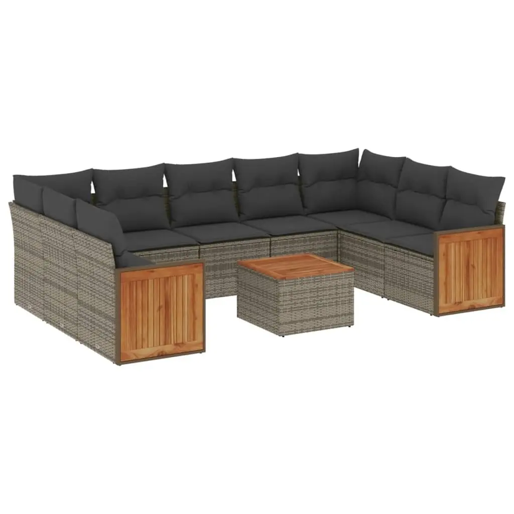 10 Piece Modular Outdoor Sofa Set Grey Rattan with Cushions and Storage