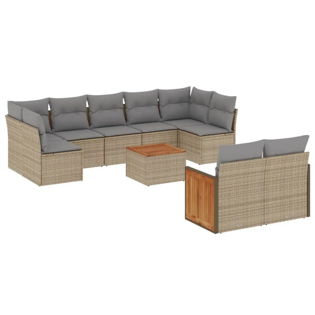 10 Piece Garden Sofa Set Poly Rattan Outdoor Furniture with Cushions Beige