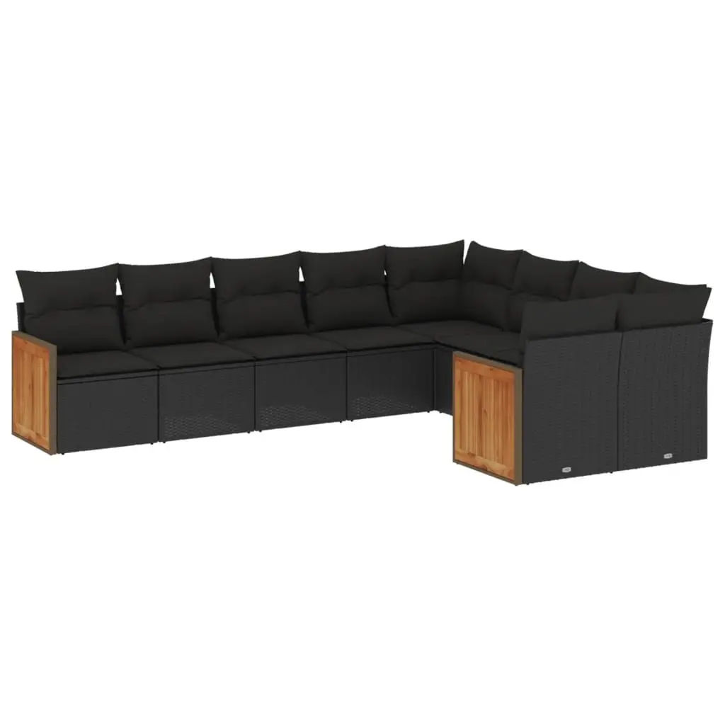 Garden Sofa Set 9 Piece Outdoor Patio Furniture Black Poly Rattan Modular Lounge