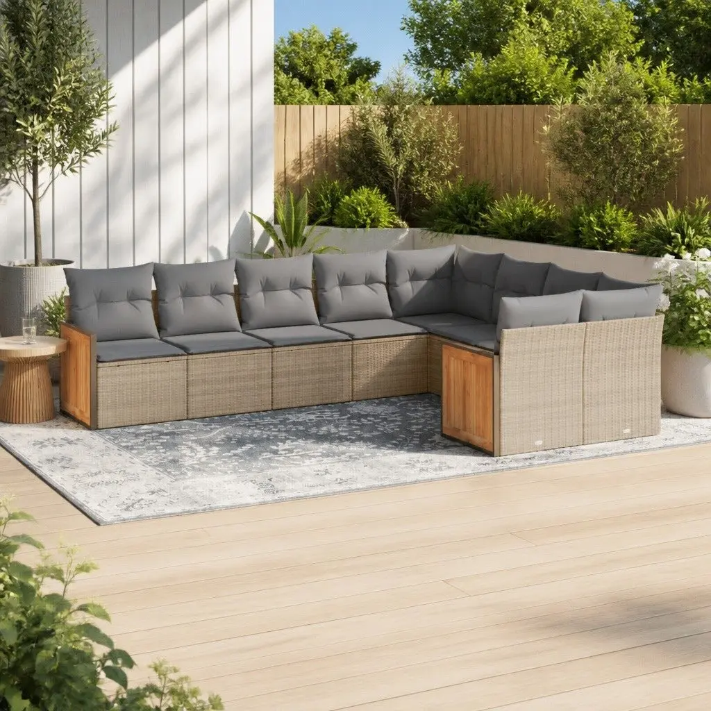 Garden Sofa Set 9 Piece Outdoor Furniture Beige Patio Lounge Seating Modular