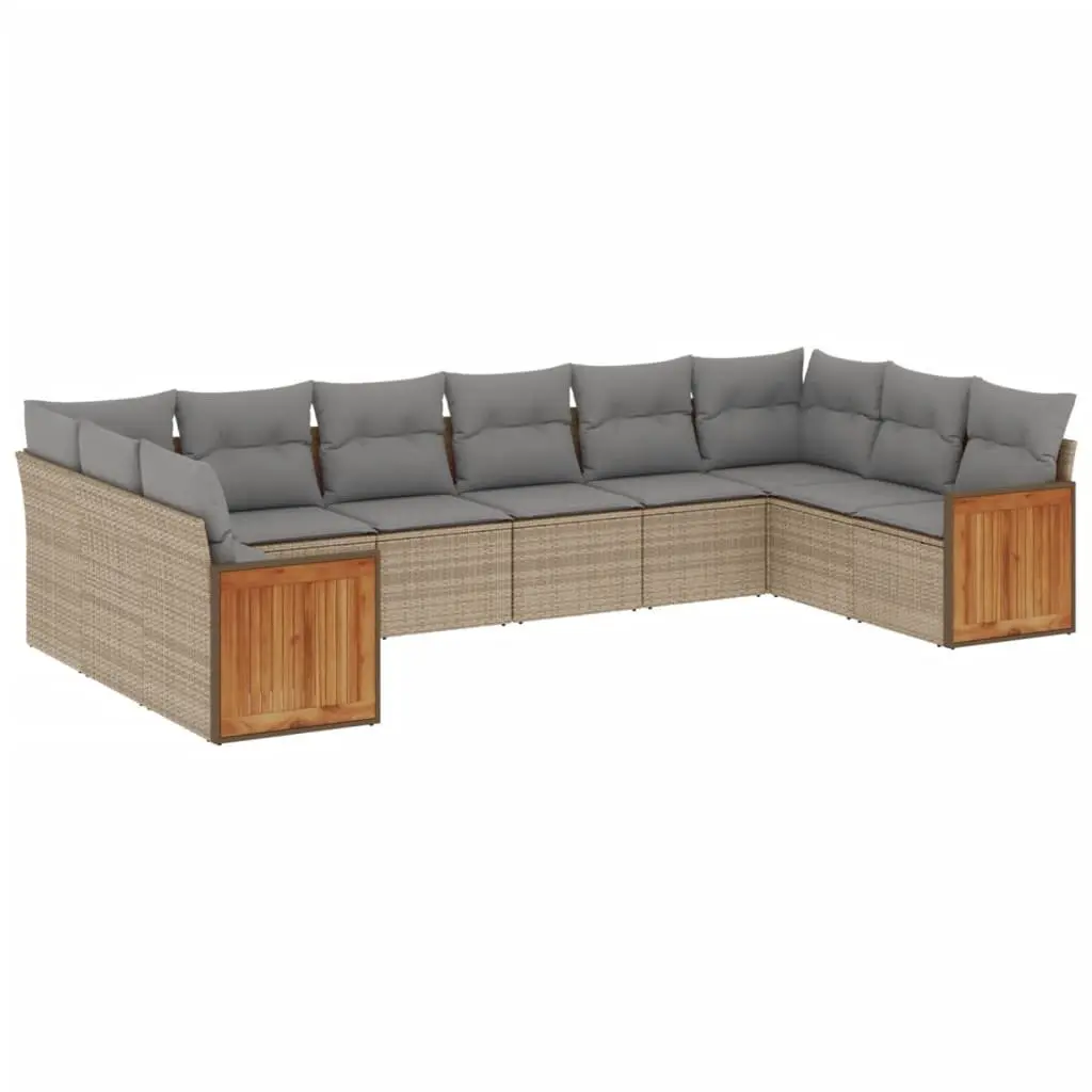 Garden Sofa Set 10 Piece Outdoor Furniture Patio Beige Poly Rattan Modular