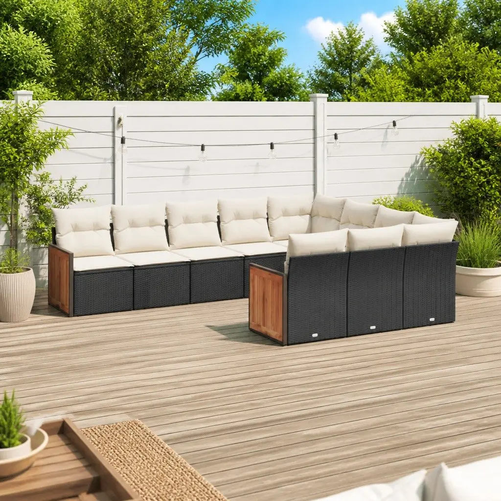 10 Piece Outdoor Garden Sofa Set Black Poly Rattan Modular Patio Furniture with Cushions