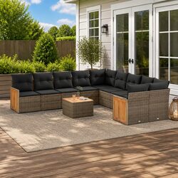 Garden Sofa Set 11 Piece Outdoor Furniture Patio Grey Rattan Cushions Storage