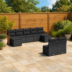 Garden Sofa Set 9 Piece Outdoor Patio Furniture Black Poly Rattan Modular