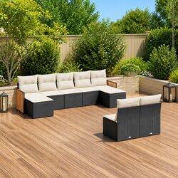 Garden Sofa Set 9 Piece Outdoor Furniture Patio Lounge Black Modular Rattan
