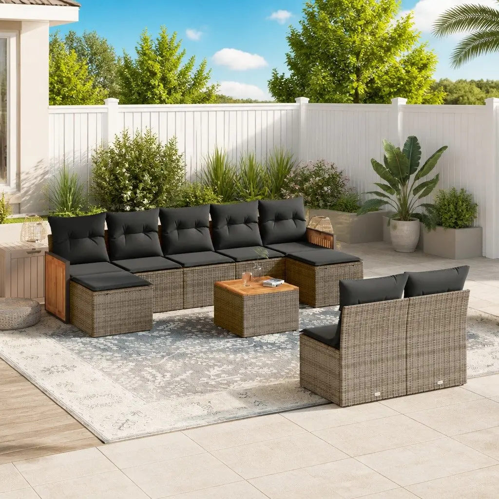 Garden Sofa Set 10 Piece Outdoor Furniture Grey Poly Rattan Patio Seating with