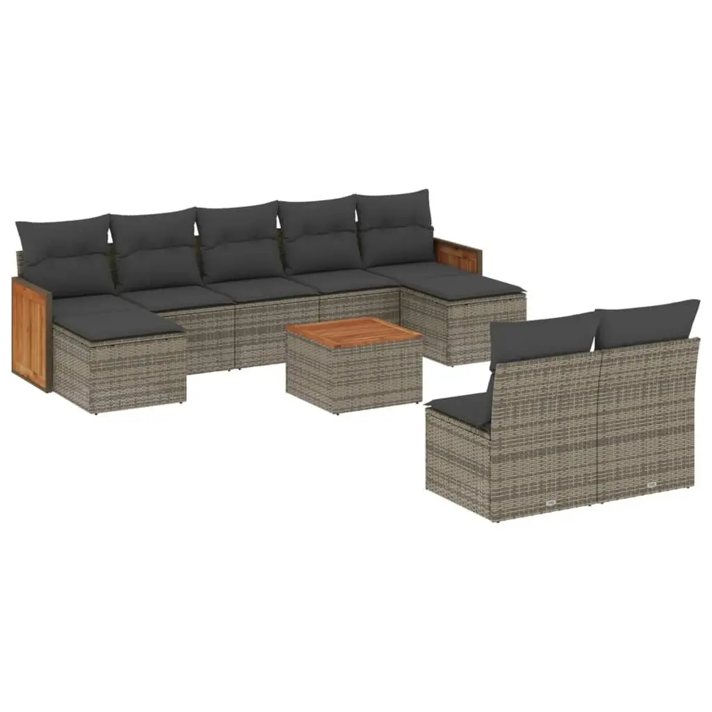 Garden Sofa Set 10 Piece Outdoor Furniture Grey Poly Rattan Patio Seating with