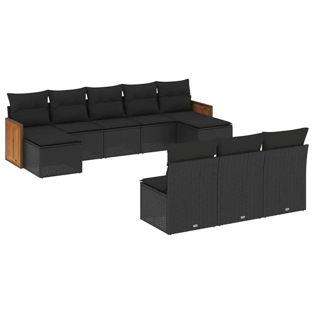 Garden Sofa Set 10 Piece Outdoor Furniture Patio Lounge Black Poly Rattan