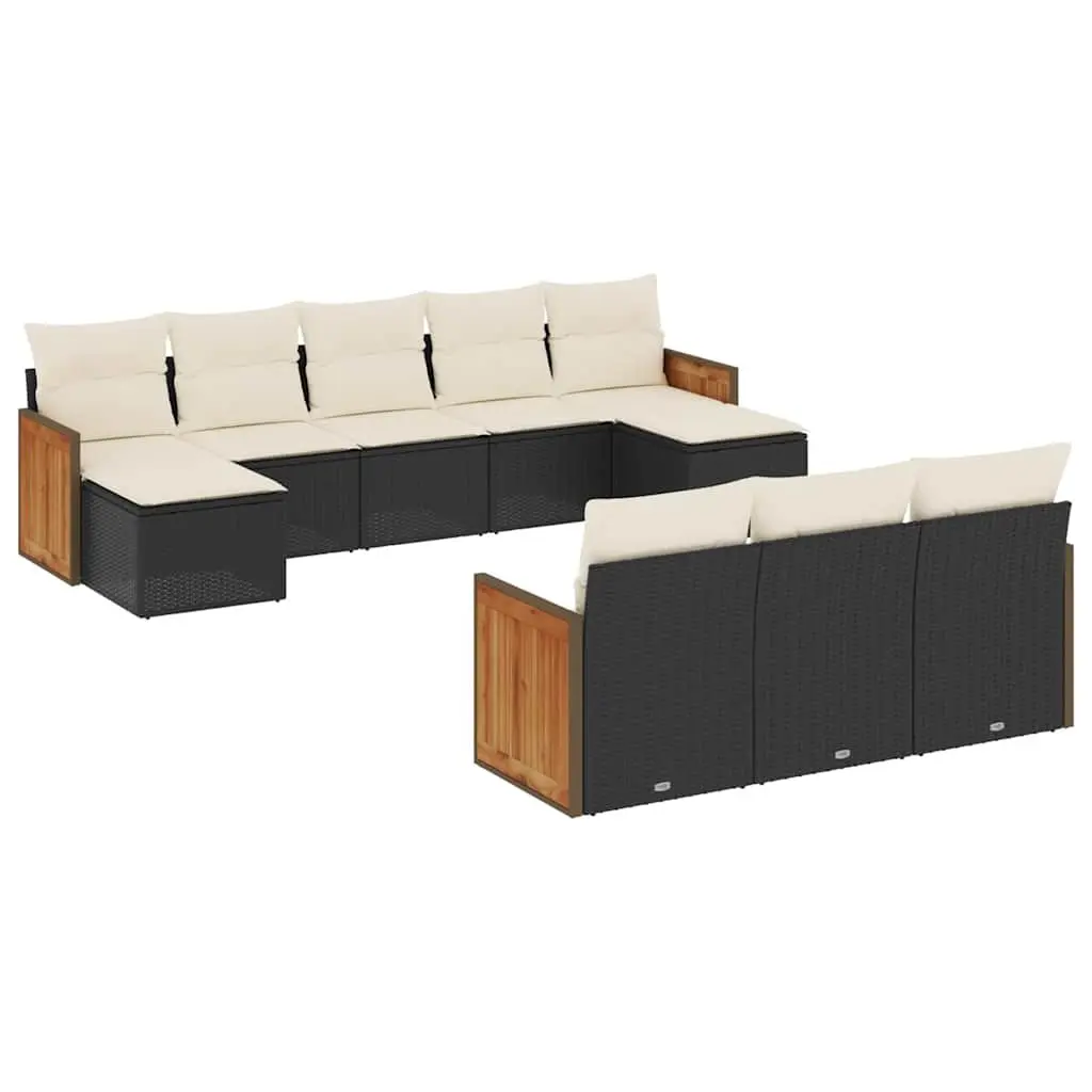 10 Piece Modular Garden Sofa Set Weather Resistant Black PE Rattan with Cushions