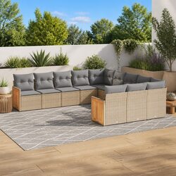 Garden Sofa Set 11 Piece Outdoor Furniture Patio Lounge Beige with Cushions