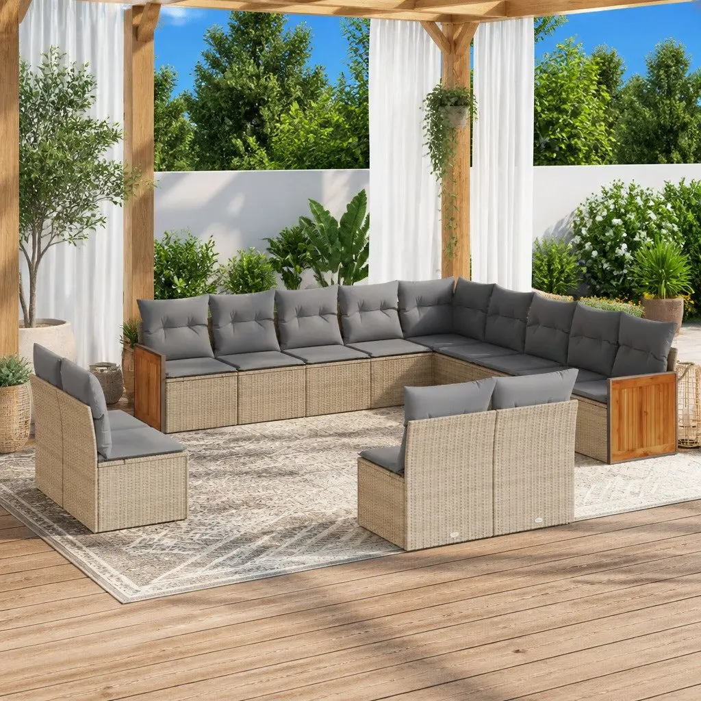 Garden Sofa Set 13 Piece Outdoor Furniture Patio Beige Poly Rattan Modular