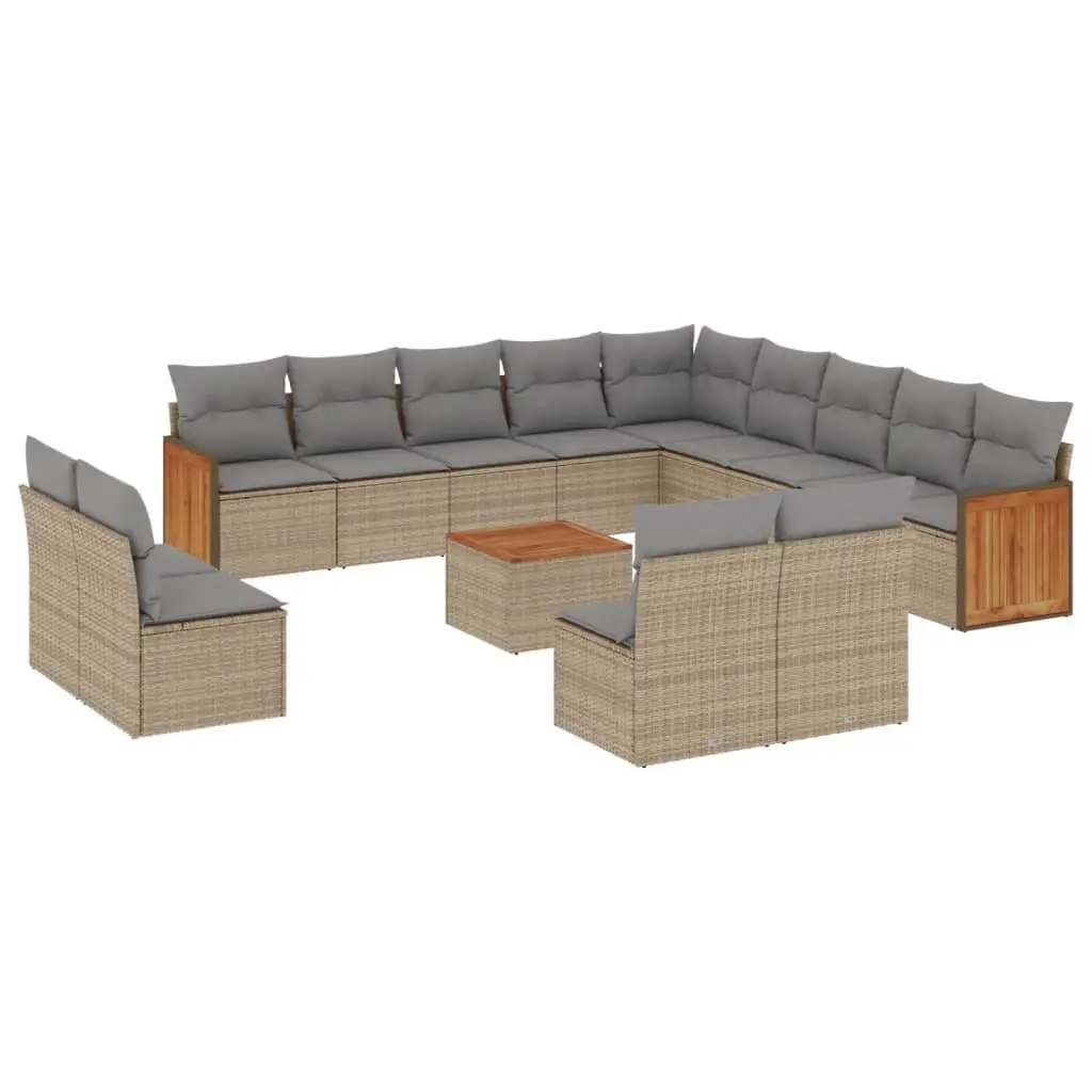 Garden Sofa Set Modular 14 Piece Outdoor Furniture Beige Poly Rattan